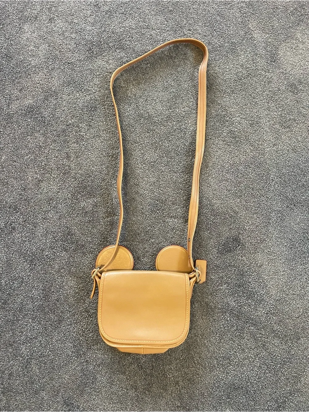 Coach Mickey Mouse Tan Leather Crossbody Bag with Adjustable Strap